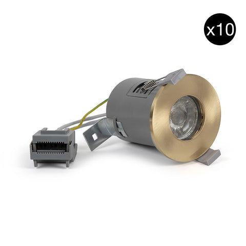 10 PACK - Brushed Brass GU10 Fire Rated IP65 Downlight