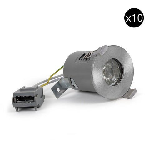 10 PACK - Brushed Chrome GU10 Fire Rated IP65 Downlight