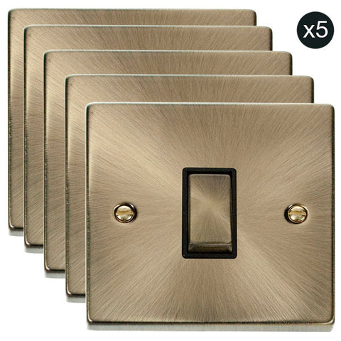 5 PACK - Antique Brass 10A 1 Gang 2 Way Ingot Light Switch - Black Trim