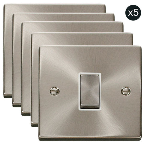 5 PACK - Satin Chrome 10A 1 Gang 2 Way Ingot Light Switch - White Trim