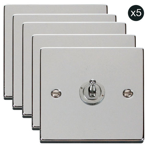 5 PACK - Polished Chrome 1 Gang 2 Way 10AX Toggle Light Switch