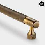 5 PACK - Knurled Brass Cupboard Bar Handle - Antique Brass - Hole Centre 128mm