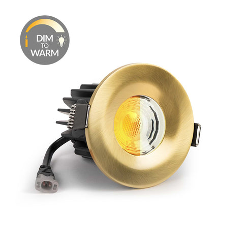 Brushed Gold CCT Dim To Warm Fire Rated LED Dimmable 10W IP65 Downlight