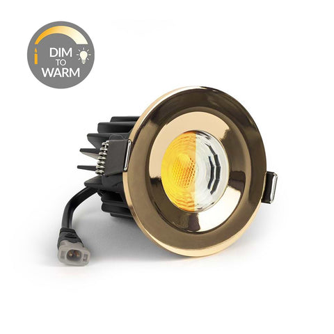 Polished Brass CCT Dim To Warm Fire Rated LED Dimmable 10W IP65 Downlight