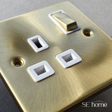 Satin Brass - White Inserts Satin Brass 1 Gang 20A Ingot DP Switch With Flex - White Trim