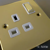 Polished Brass - White Inserts Polished Brass 1 Gang 20A DP Switch With Neon - White Trim