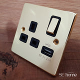 Polished Brass - Black Inserts Polished Brass 1 Gang 20A Ingot DP Switch With Flex With Neon - Black Trim