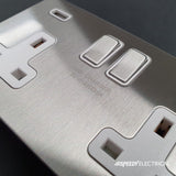 Screwless Brushed Chrome - White Trim - Slim Plate Screwless Brushed Chrome 1 Gang Retractive Light Switch