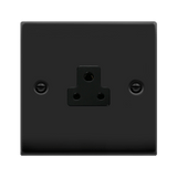 Matt Black - Black Inserts Matt Black 1 Gang 2A Round Pin Socket - Black Trim