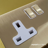 Screwless Brushed Brass - White Trim - Slim Plate Screwless Brushed Brass 2 Gang Retractive Light Switch